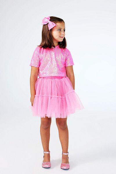 Le Mabelle Fuchsia Tulle Skirt and Sequin Detailed Double Set - Freya