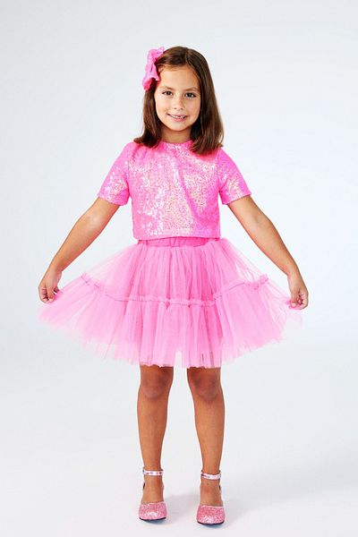 Le Mabelle Fuchsia Tulle Skirt and Sequin Detailed Double Set - Freya