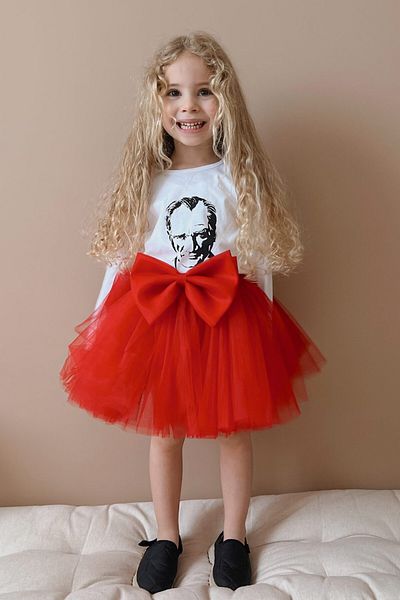 Le Mabelle White Ataturk Printed Girl's T-Shirt