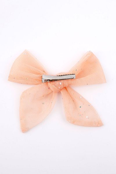 Le Mabelle Salmon Glitter Tulle Bow Girl Child Clip Buckle