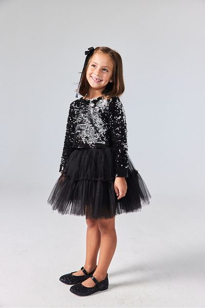 Le Mabelle Girl's Double Suit with Black Sequined Tulle Skirt - Milena