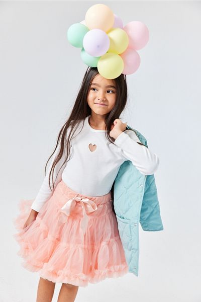 Le Mabelle Ecru Heart Embroidered Ribbed Girl's T-Shirt