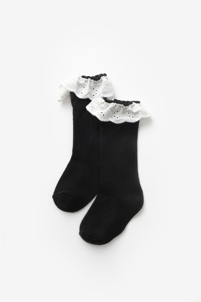 Le Mabelle Black Scalloped Girl's Socks