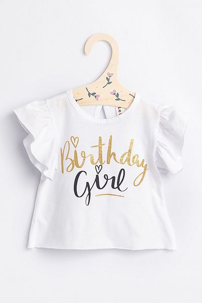 Le Mabelle Girl's White Short Sleeve T-shirt - Birthday Girl Series