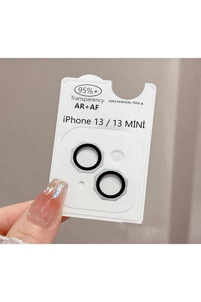 Aksesuar Kasabası Apple iPhone 13 & iPhone 13 Mini Compatible Cornered Octagonal Silver Camera Lens Protector