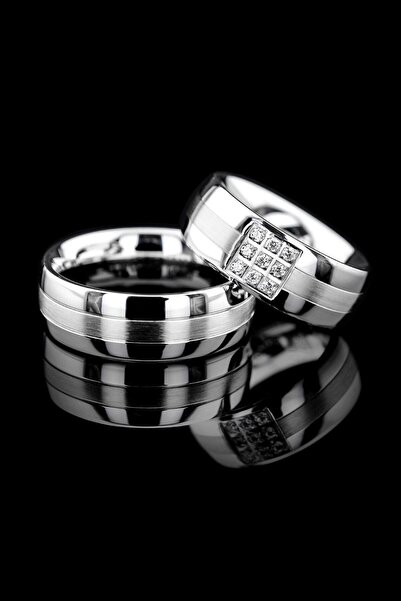 Kaya The Third Love Me Marka 7.5mm Asla Kararmaz Beyaz Renk Çelik Alyans Yüzü...