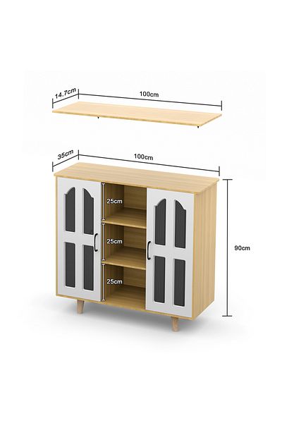 AnneFish Coffee Corner Cabinet Bar with Floating Shelves And Acrylic Door Kitchen Bakers Rack Display Cabinet