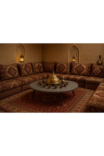 TrentonGCC Round Majlis Floor Table - Modern Center Piece For Living Spaces 80x80x30cm Gray