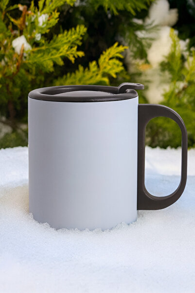 Verahed Buz Mavisi Çift Katmanlı 304 Paslanmaz Çelik Kulplu 300ml Termos Bardak Travel Mug Kupa