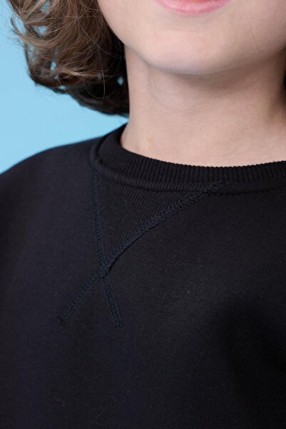 Perendi Unisex Basic Bisiklet Yaka Şardonlu Kışlık Sweatshirt - Siyah