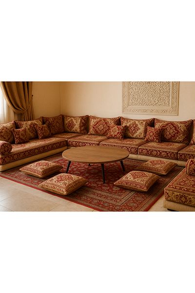TrentonGCC Round Majlis Floor Table - Modern Center Piece For Living Spaces 80x80x30cm Brown