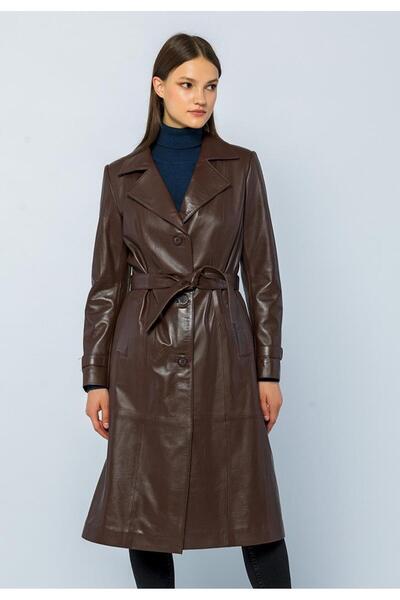 Basics&More سترة نسائية من الجلد الطبيعي من ترينش تي - بريندا