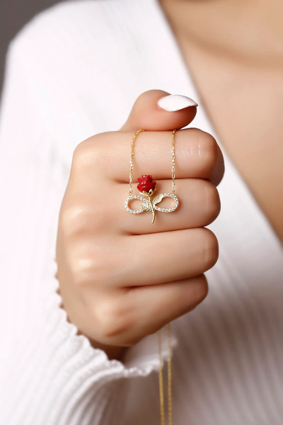 Sahira Jewelry Gül Motifli 14K Gold Kaplama Kadın Kolye