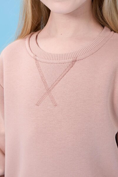 Perendi Unisex Basic Crew Neck Hooded Winter Sweatshirt - Earth