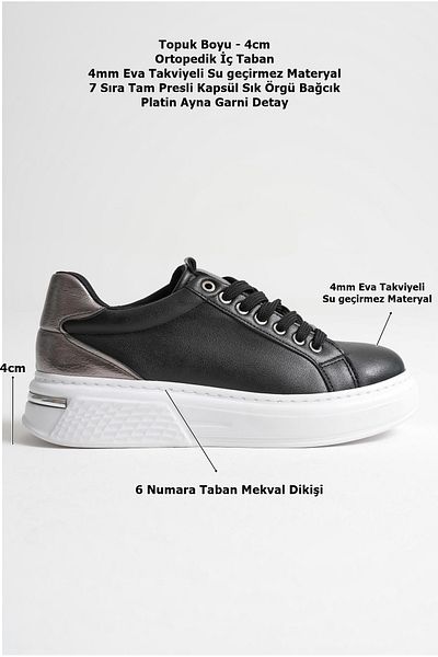 EMOYRA Platinum detailed black women's sports shoes