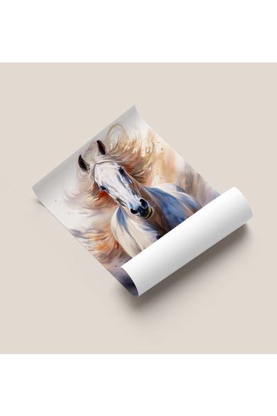 Rosaart Frameless Poster, Digital Printing Abstract, Horse "White", Living Room Office Living Room Decoration, Poster