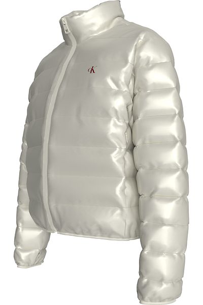Calvin Klein Women's Stand Collar White Coat with Brand Logo