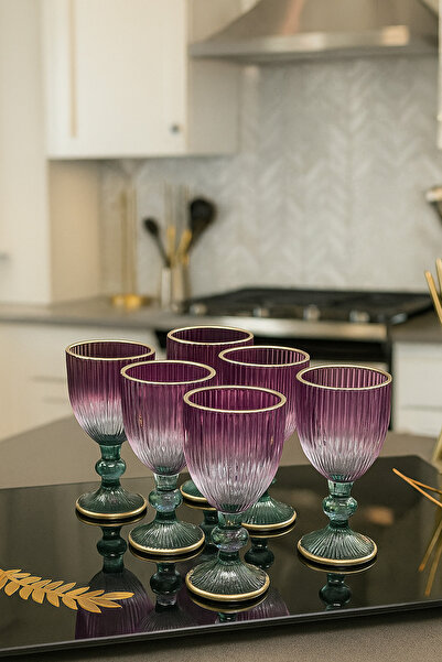 YzHome Set of 6 Glass Colored Gilded Coffee Water Glass Goblet Mug 75ml