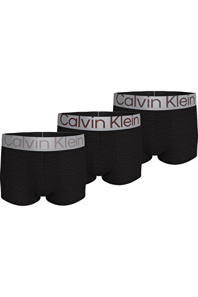 Calvin Klein Erkek Marka Logolu Beyaz Elastik Bantlı Siyah-Gümüş Boxer 000NB3130A Q0K
