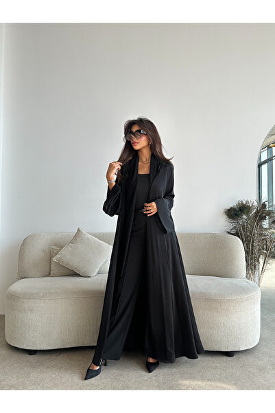 outline Elegant black summer cloche abaya with powder fabric