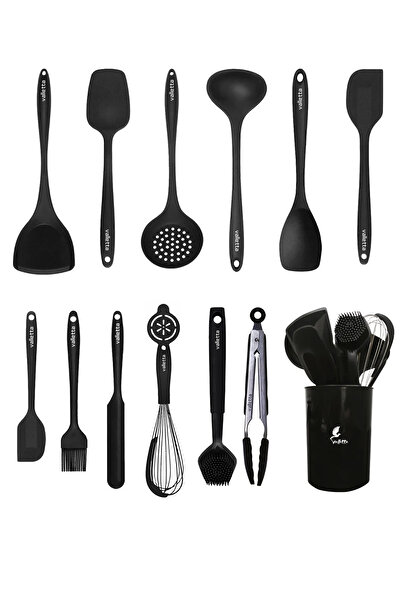 valletta Savona 14 Piece Heat Resistant Black Silicone Serving Set - Fireproof and Non-Stick