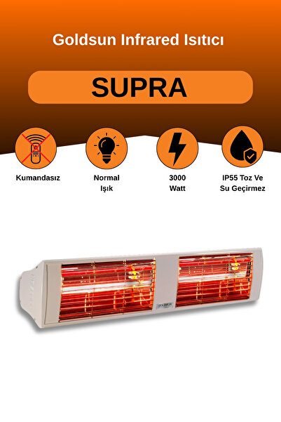 GOLDSUN Supra 3000 Watt GSS30 Kumandasız Suya Dayanıklı Elektrikli İnfrared Isıtıcı-Beyaz