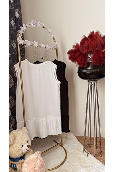 PAWWY Women's Sleeveless Hijab Pleated Women's Undershirt Tunic Pack of 2 Ecru Black Pleated