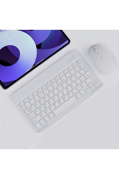 LIVVY مجموعة لوحة مفاتيح وماوس لاسلكية بتقنية البلوتوث - رفيعة للغاية، قابلة لإعادة الشحن، كتابة صامتة، صغيرة الحجم