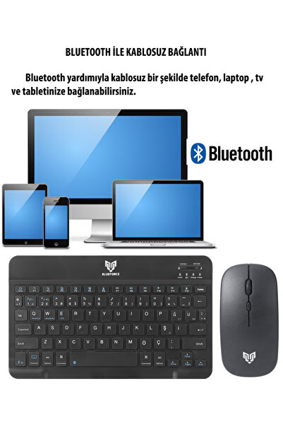 Blueforce Km-33 Çift Modlu Wireless & Bluetooth Kablosuz Klavye Mouse Set Siyah Pc,tablet,telefon Uyumlu