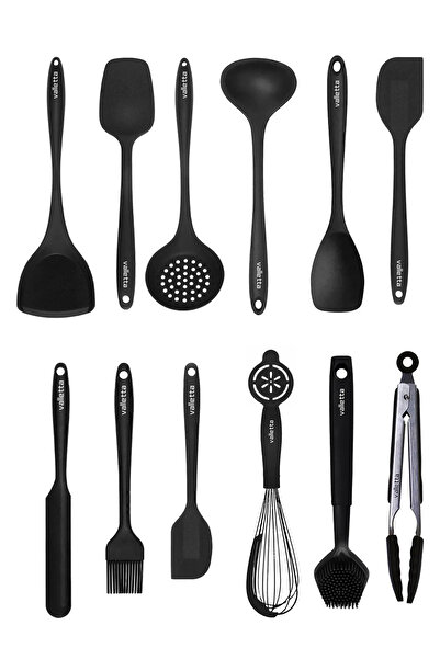 valletta Savona 14 Piece Heat Resistant Black Silicone Serving Set - Fireproof and Non-Stick