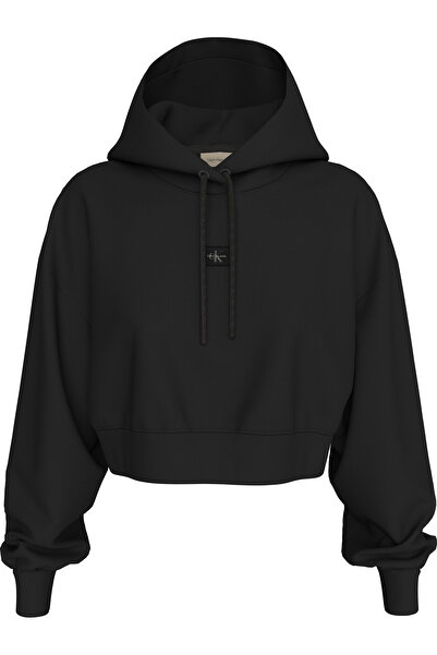 Calvin Klein Kadın WOVEN Pamuklu Kapüşonlu Sweatshirt - Siyah