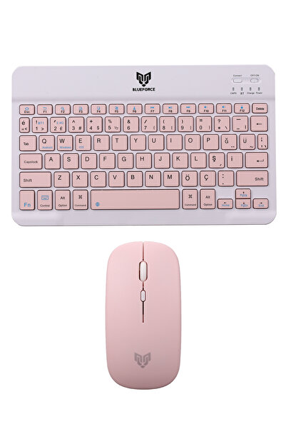 Blueforce Km-33 Çift Modlu Wireless Bluetooth Kablosuz Klavye Mouse Set Pembe Pc, Tablet, Telefon, Tv Uyumlu