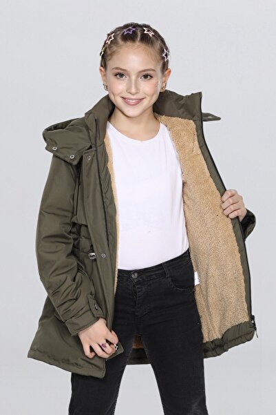 BY GAZİ KIZ ÇOCUK KAPÜŞONLU BEL LASTİKLİ SU GEÇİRMEZ CEPLİ FERMUARLI KOLLARI RİBANALI MONT