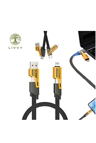 LIVVY كابل شحن سريع 4 في 1 بقوة 65 واط - USB C، USB A، Lightning وType-C