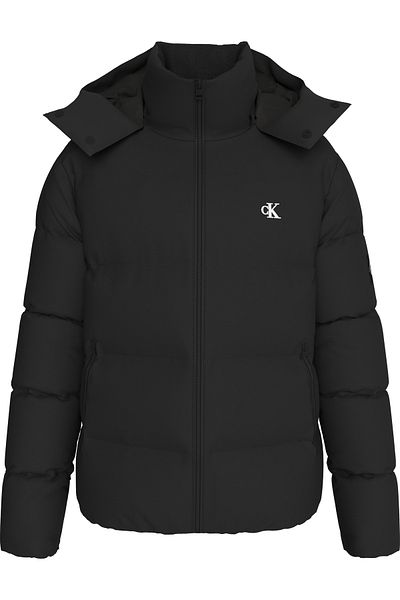 Calvin Klein Palton negru de iarnă pentru bărbați, căptușit cu pene, cu glugă, cu fermoar J30J325946 BEH