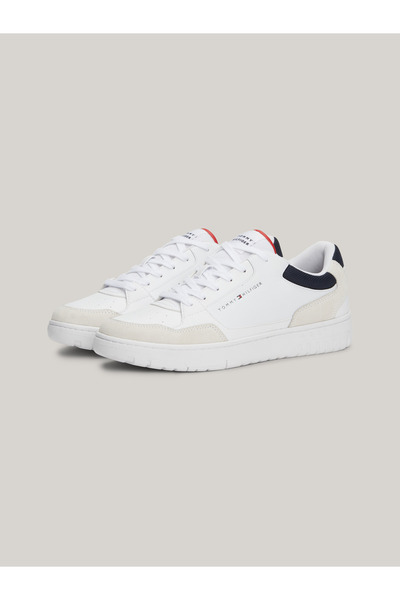 Tommy Hilfiger Pantofort alb casual cu talpă anti-alunecare cu șireturi cu logo-ul mărcii pentru bărbați FM0FM05058-YBS