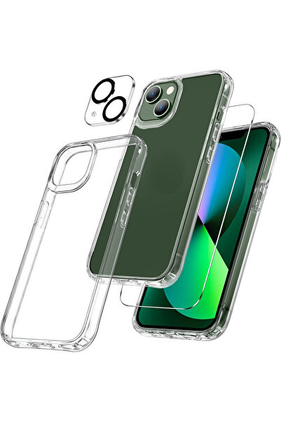 HyperAge حافظة شفافة متوافقة مع ايفون 13 + واقي شاشة + واقي كاميرا 360 °   مج...