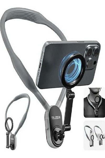 TELESIN Magnetic Neck Phone Holder – 360° Rotating Hands-Free Mount for Vloggers, Video Recording
