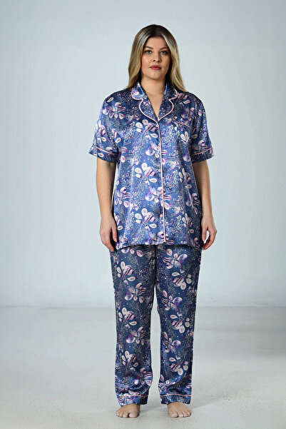 nisaNCa Plus Size Premium Satin Dowry Women's Pajama Set with Lace Detail, Gift Box