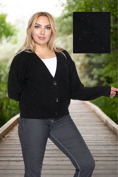 FLEX FASHION Women's Trend Popular Knitted Colorful String Detail Black Short Knitwear Cardigan