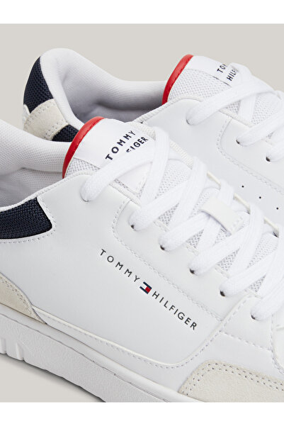 Tommy Hilfiger Pantofort alb casual cu talpă anti-alunecare cu șireturi cu logo-ul mărcii pentru bărbați FM0FM05058-YBS