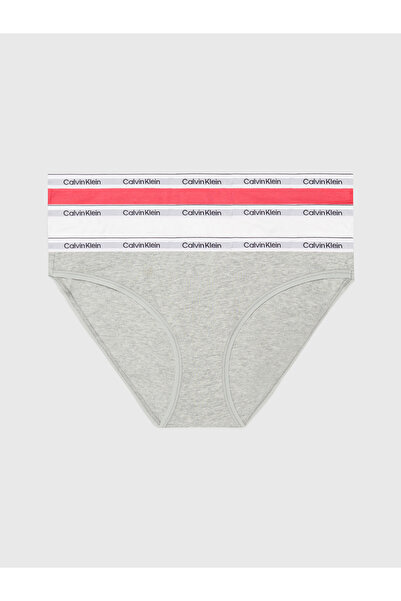 Calvin Klein Kadın Marka Logolu Elastik Bantlı Günlük Kullanıma Uygun Beyaz-Gri-Pembe Külot 000QD520