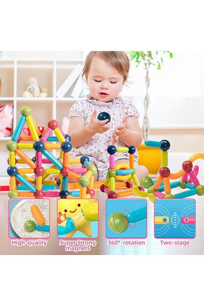 indiggo Magic Wand Building Set for Kids, 54 Pieces, Strong Magnets, Educational