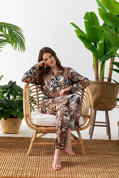 nisaNCa Luxury Boxed Leopard Satin Pajamas Set – Lace Sleeves, Long Sleeves, Silk Texture, Dowry Gift