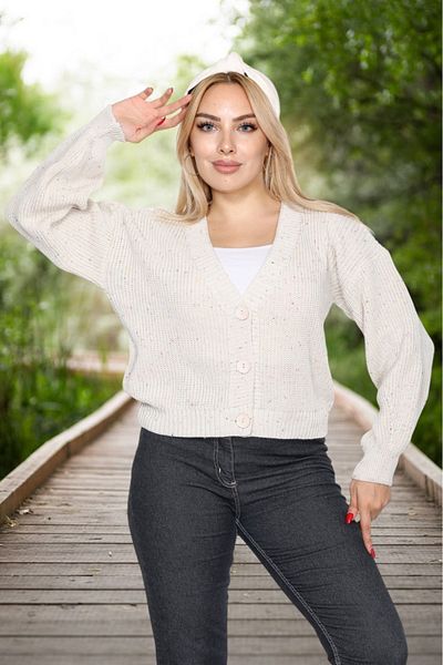 FLEX FASHION Women's Trend Popular Knitted Colorful String Detail Short Knitwear Cardigan Stone Color