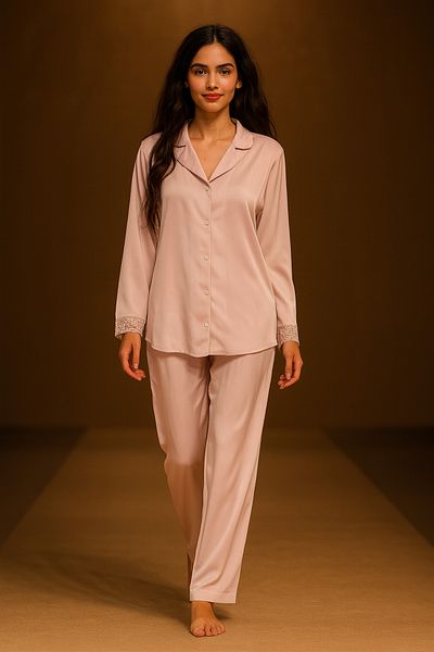 nisaNCa Luxury Boxed Satin Pajamas Set – Lace Sleeves, Long Sleeves, Korean Silk Texture, Dowry Gift Seçen