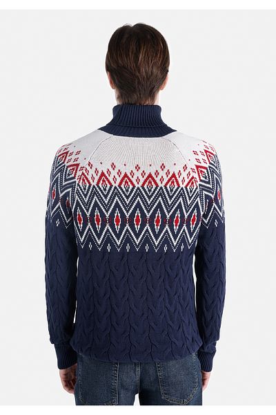 Colin's Regular Fit Turtle Neck Jacquard Men's Navy Blue Sweater