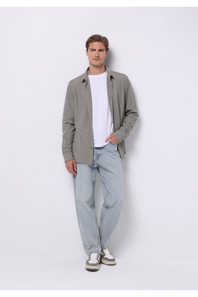 Colin's Regular Fit Shirt Neck Düz Erkek Yeşil Uzun Kol Gömlek
