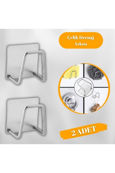 almital mobilya aksesuarları furniture accessories Fukku 2 ADET Paslanmaz Çelik Kendinden Yapışkanlı Drenaj Rafı Askı Sünger Sabun Kurutma Kancası