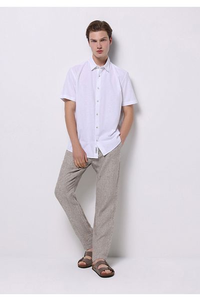 Colin's Regular Fit Mid Waist Long Leg Men's Linen Blend Brown Trousers